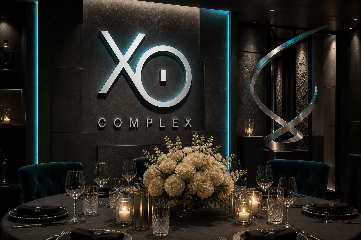 Объёмный логотип XO Complex в оформлении юбилея