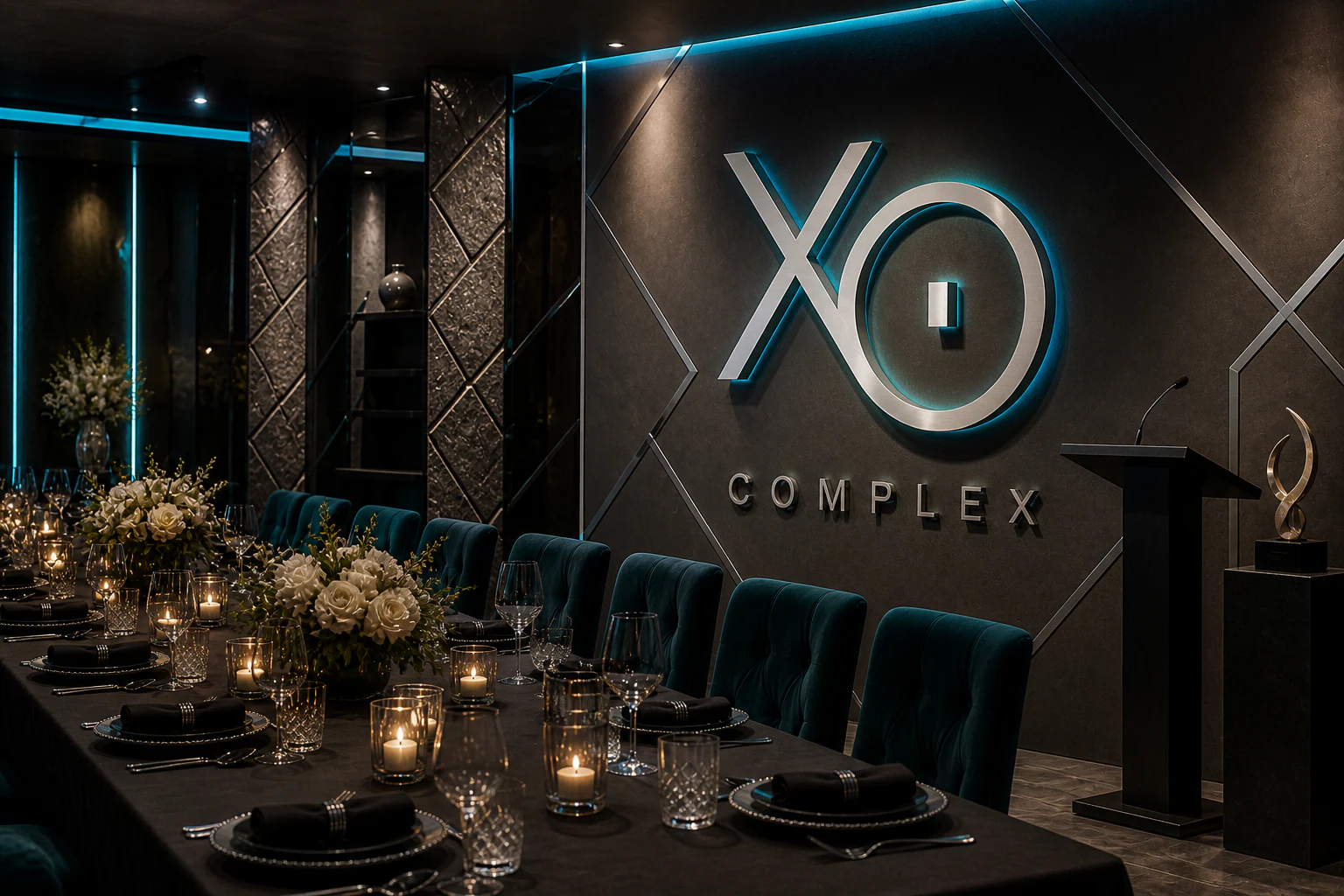 Объёмный логотип XO Complex в оформлении корпоратива