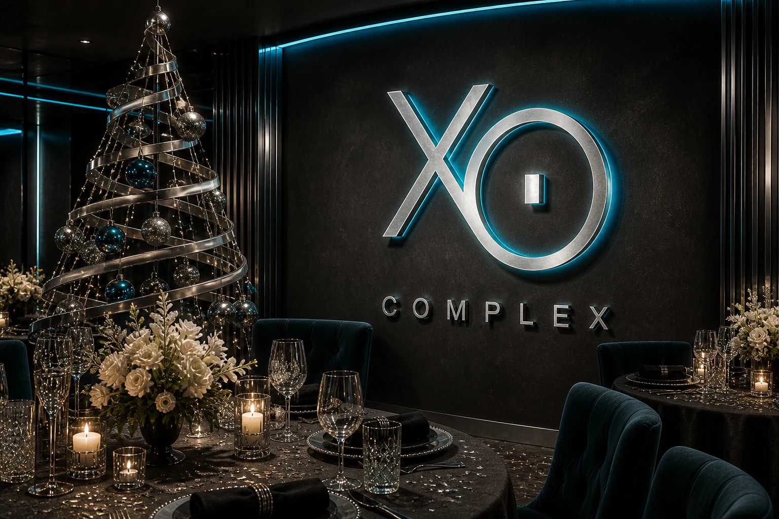 Объёмный логотип XO Complex в новогоднем оформлении