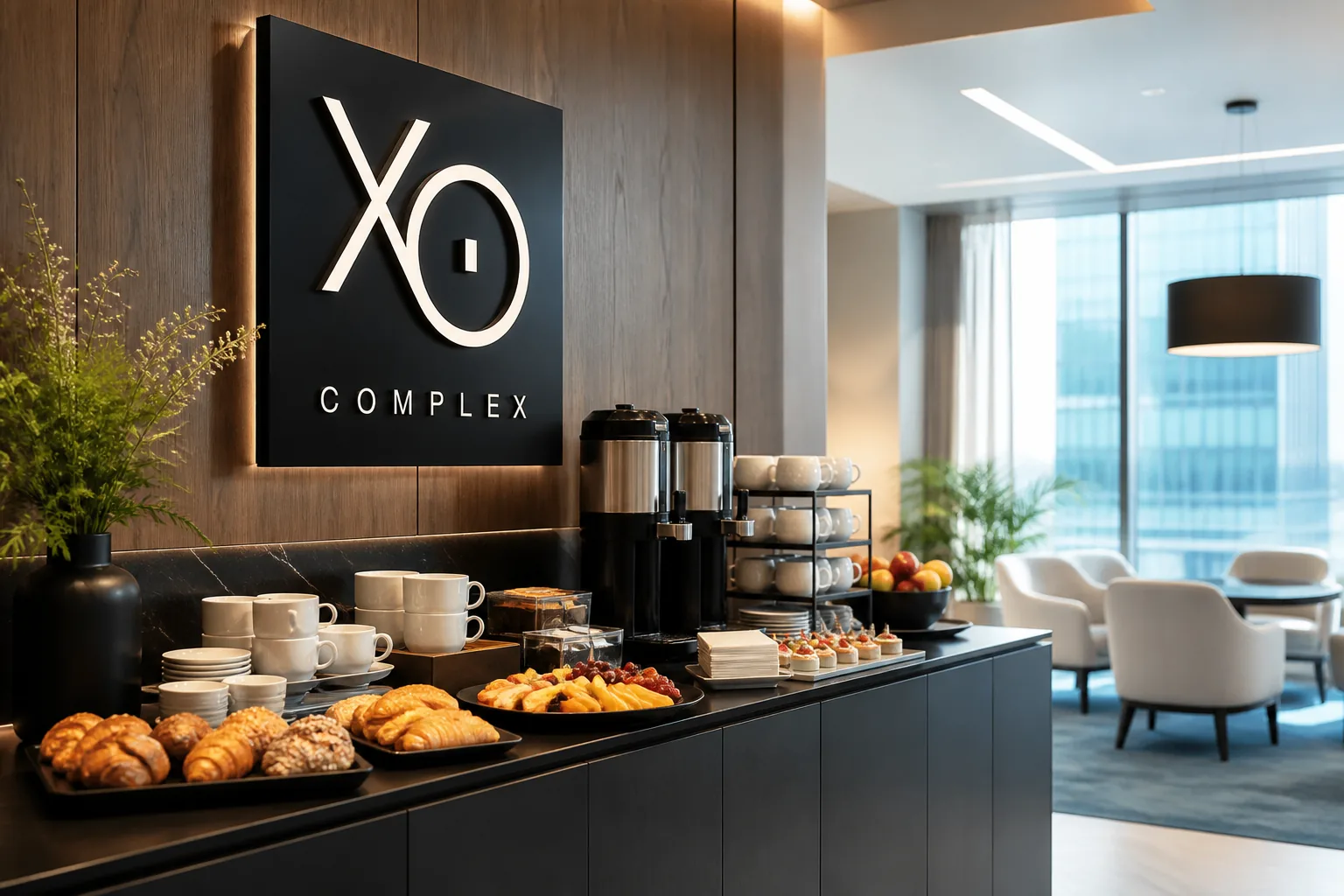 Деловой кофе-брейк с объёмным логотипом XO Complex